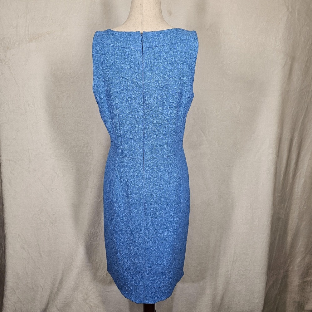 Ann‎ Taylor Dress Womens 8 Blue Sleeveless Jacquard Sheath Elegant Textured - Picture 2 of 11